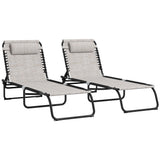 Steel Folding Sun Lounger in Set of 2 With 4-Position Backs - Velmora
