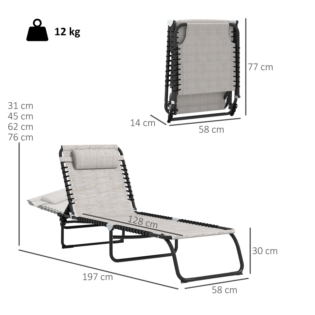 Steel Folding Sun Lounger in Set of 2 With 4-Position Backs - Velmora