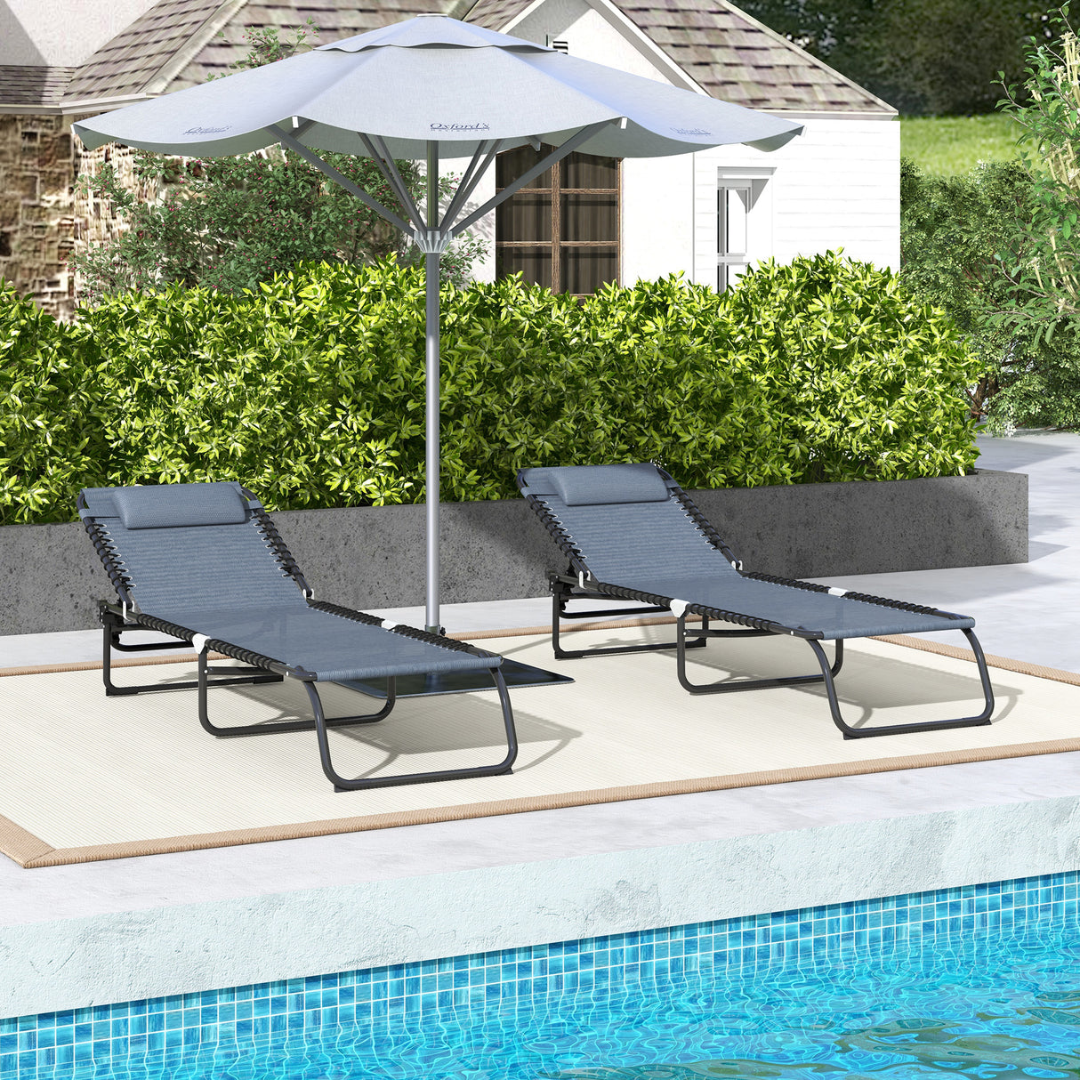 Steel Folding Sun Lounger in Set of 2 With 4-Position Backs - Velmora