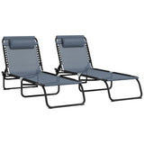 Steel Folding Sun Lounger in Set of 2 With 4-Position Backs - Velmora
