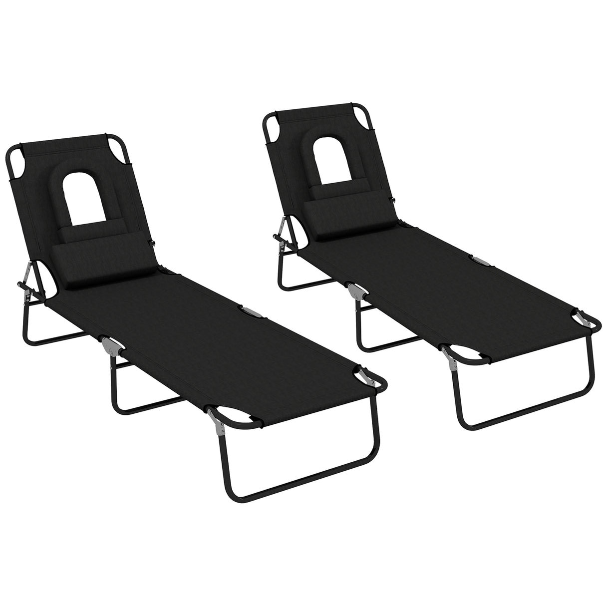 Steel Folding Sun Lounger in Set of 2 With Face Hole And 4-Position Adjustable Backrest - Velmora