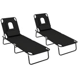 Steel Folding Sun Lounger in Set of 2 With Face Hole And 4-Position Adjustable Backrest - Velmora