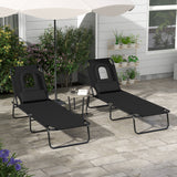 Steel Folding Sun Lounger in Set of 2 With Face Hole And 4-Position Adjustable Backrest - Velmora