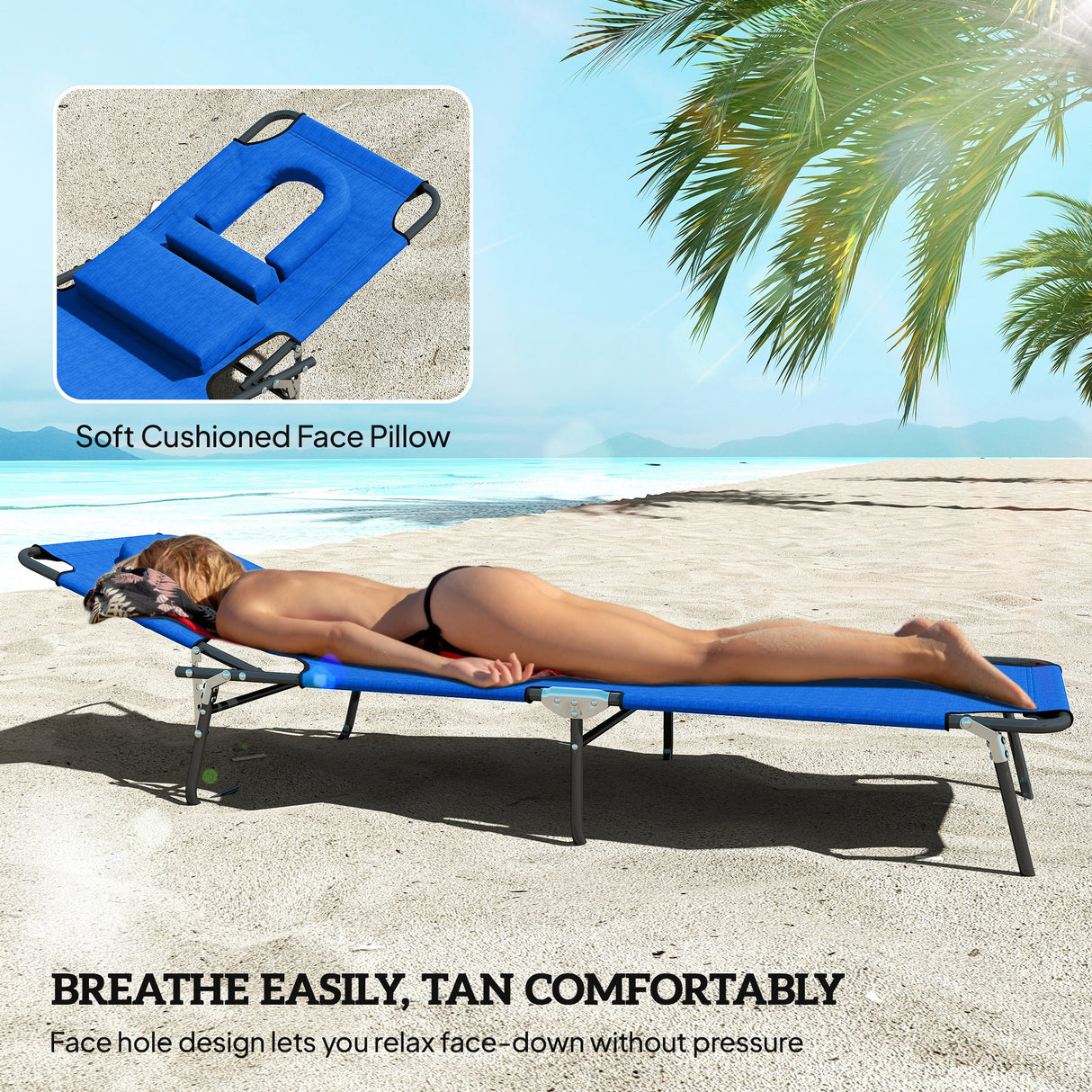 Steel Folding Sun Lounger in Set of 2 With Face Hole And 4-Position Adjustable Backrest - Velmora