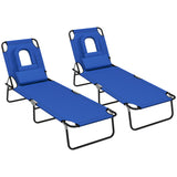 Steel Folding Sun Lounger in Set of 2 With Face Hole And 4-Position Adjustable Backrest - Velmora