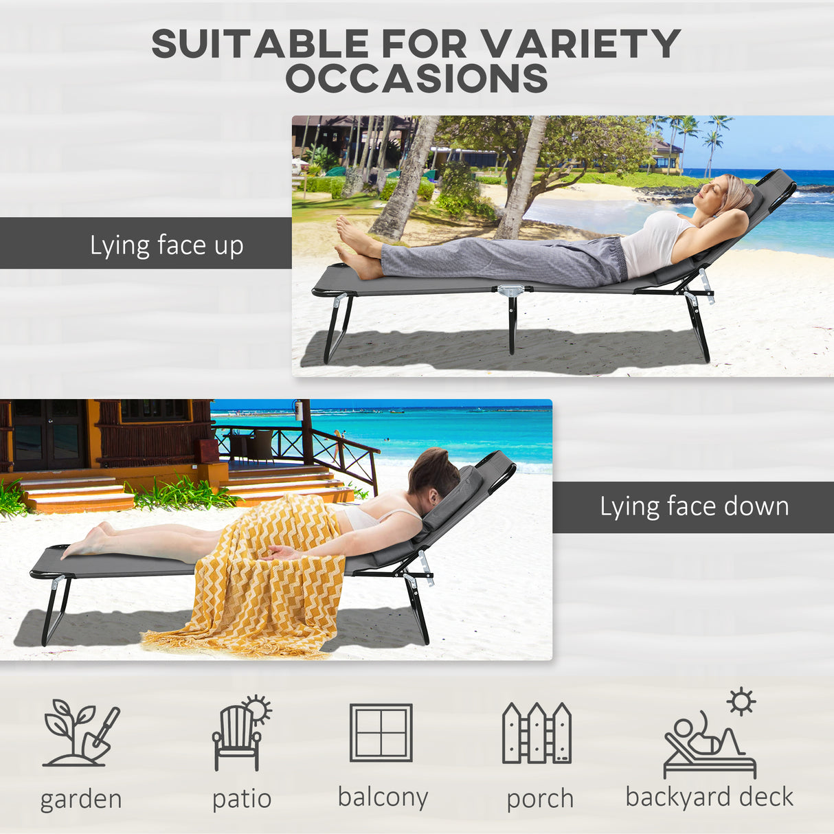 Steel Folding Sun Lounger in Set of 2 With Face Hole And 4-Position Adjustable Backrest - Velmora