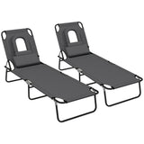 Steel Folding Sun Lounger in Set of 2 With Face Hole And 4-Position Adjustable Backrest - Velmora