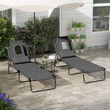 Steel Folding Sun Lounger in Set of 2 With Face Hole And 4-Position Adjustable Backrest - Velmora