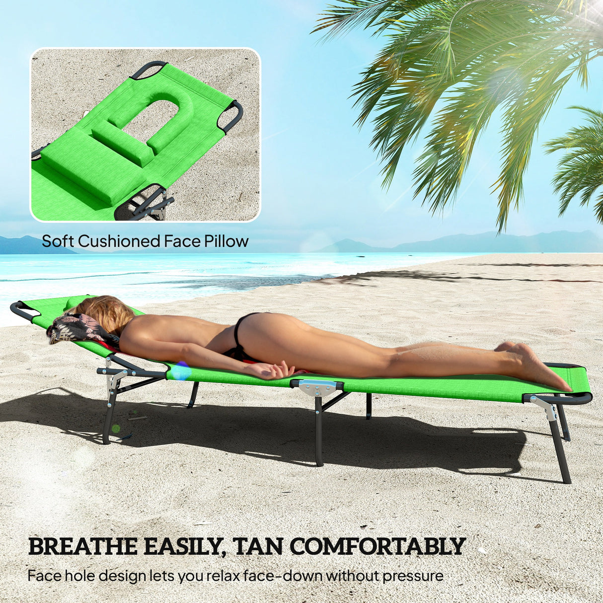Steel Folding Sun Lounger in Set of 2 With Face Hole And 4-Position Adjustable Backrest - Velmora