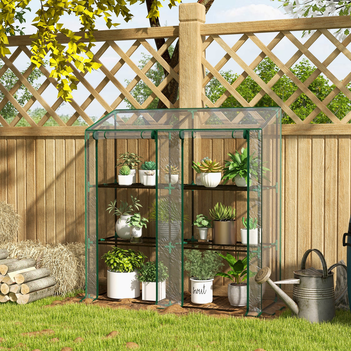Steel Frame Garden Greenhouse 143cm Wide With 6 Shelves - Velmora