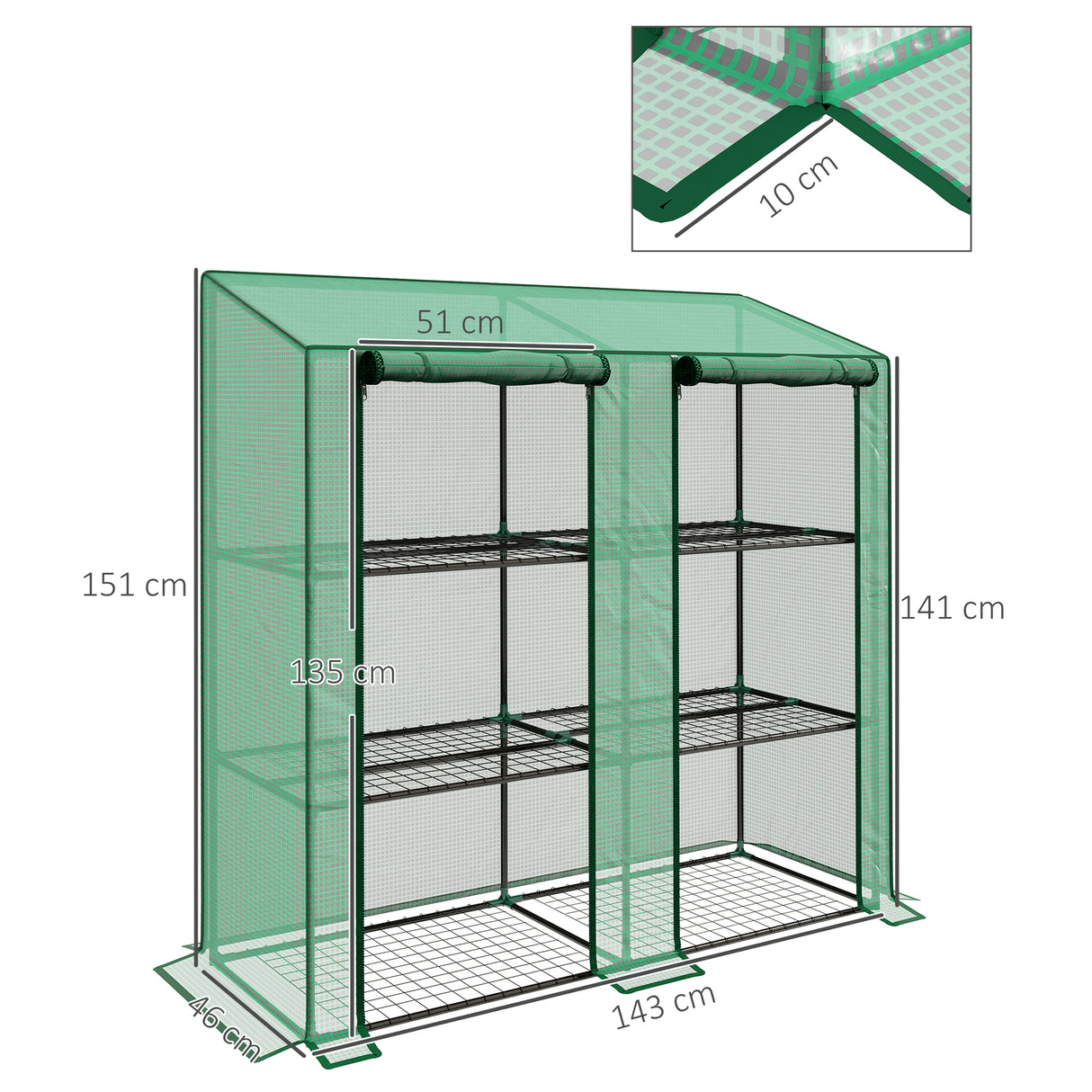 Steel Frame Garden Greenhouse 143cm Wide With 6 Shelves - Velmora