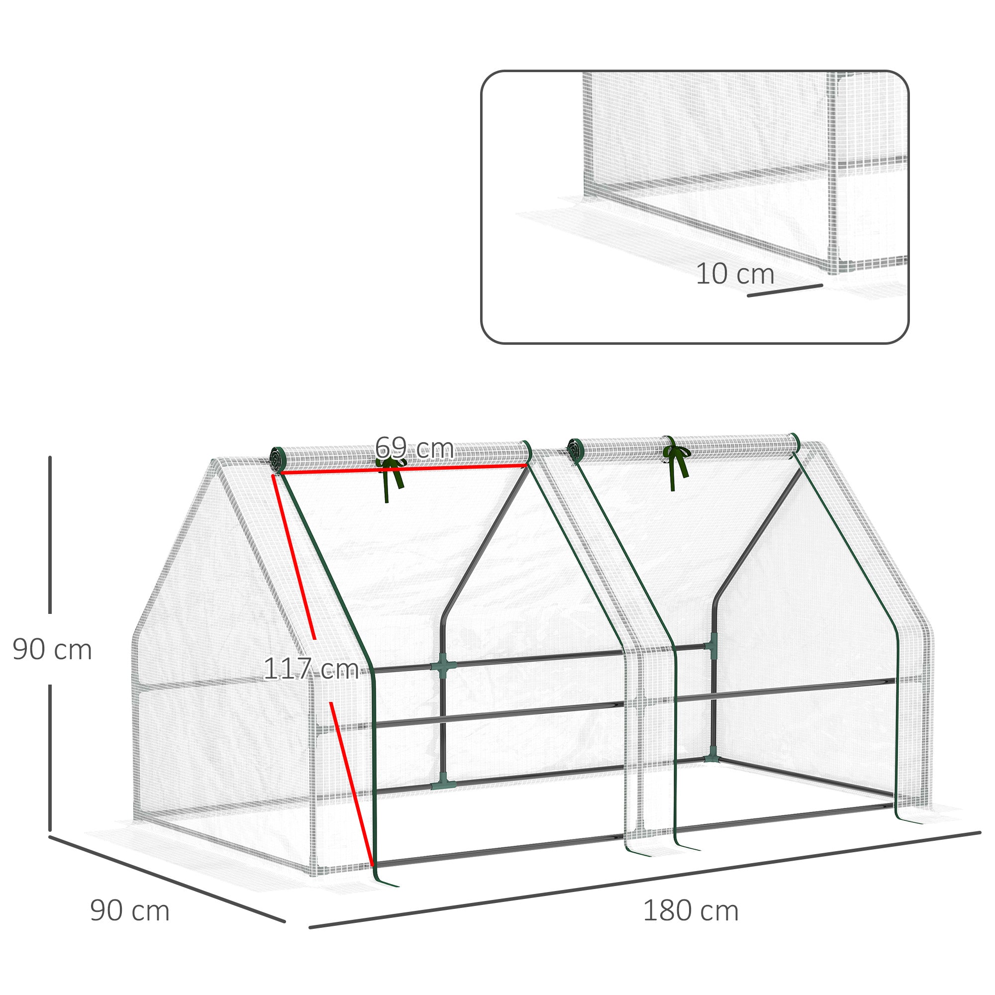 Steel Frame Garden Greenhouse 180cm Wide With Zipped Door - Velmora