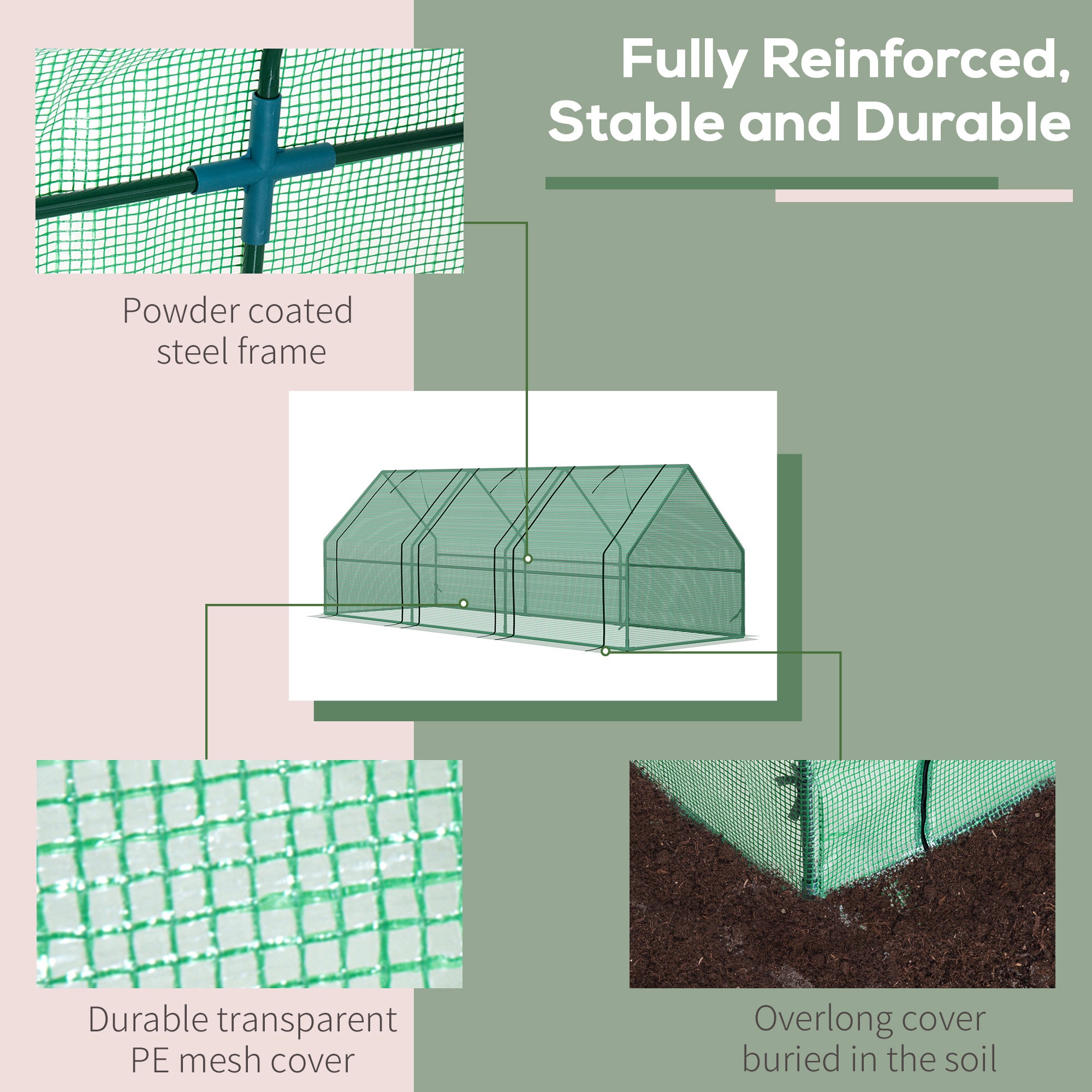 Steel Frame Garden Greenhouse 270cm Wide With Zipped Door - Velmora