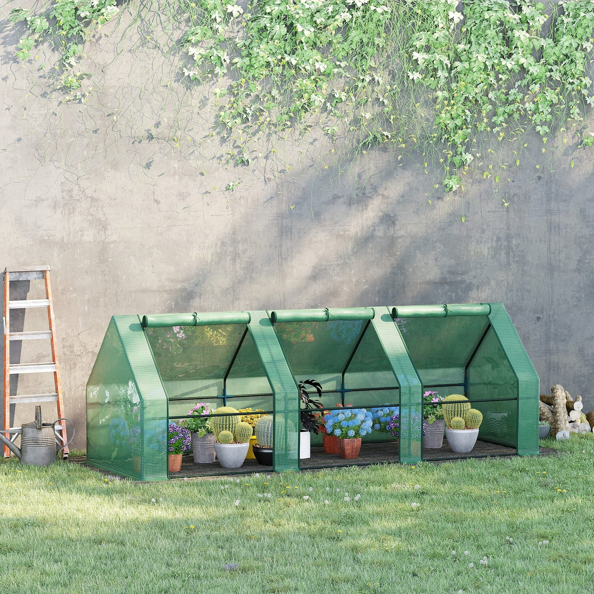 Steel Frame Garden Greenhouse 270cm Wide With Zipped Door - Velmora