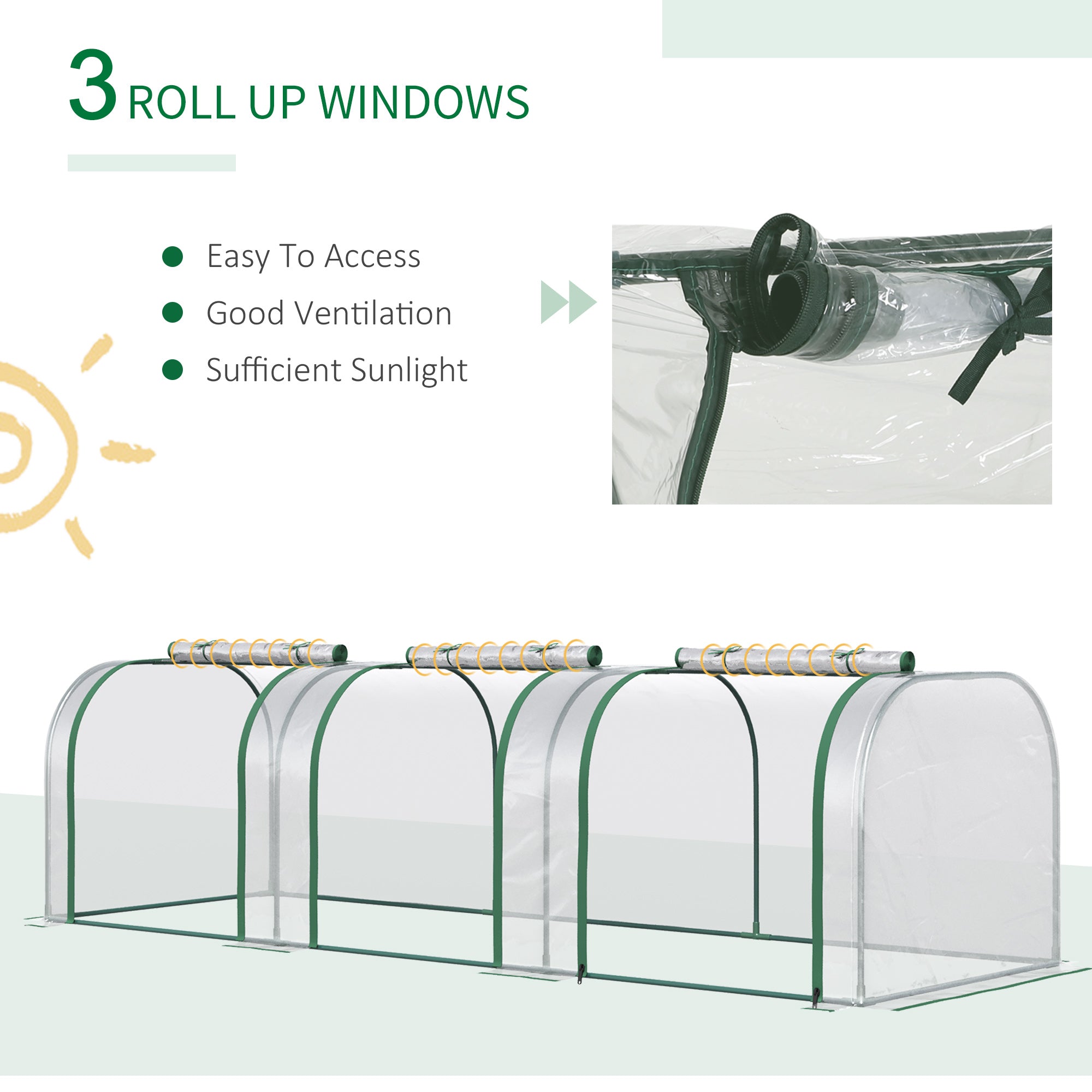 Steel Frame Garden Greenhouse 295cm Length With Zipped Doors - Velmora