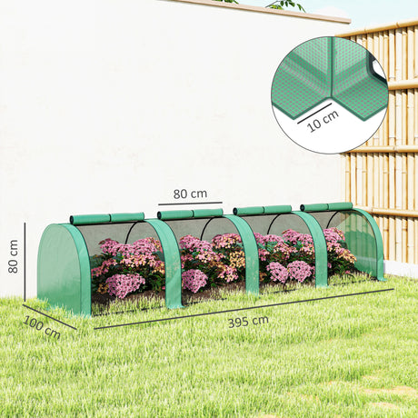 Steel Frame Garden Greenhouse 395cm Length With Zipped Doors - Velmora