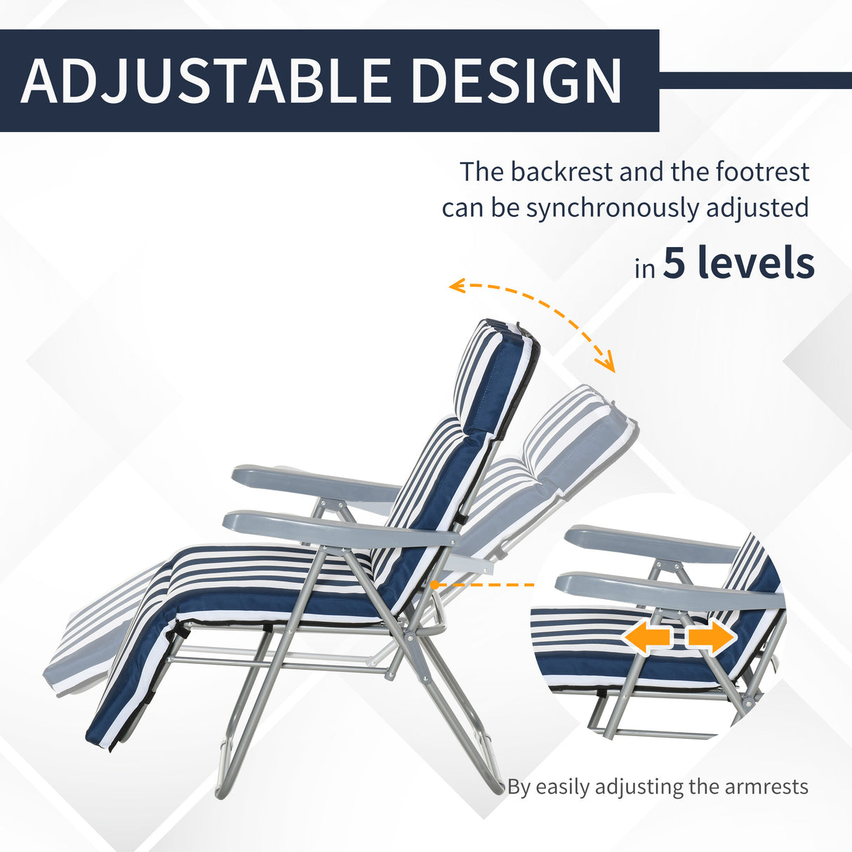 Steel Garden Sun Lounger in Set of 2 With Cushions With Adjustable Backrest - Velmora