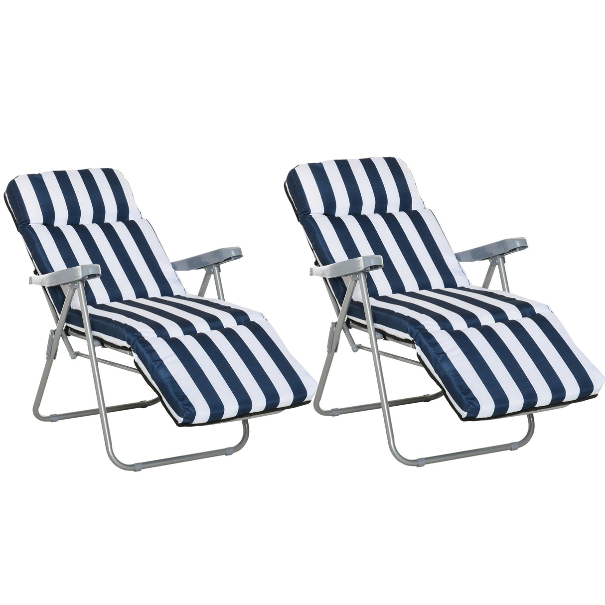 Steel Garden Sun Lounger in Set of 2 With Cushions With Adjustable Backrest - Velmora
