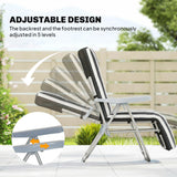Steel Garden Sun Lounger in Set of 2 With Cushions With Adjustable Backrest - Velmora