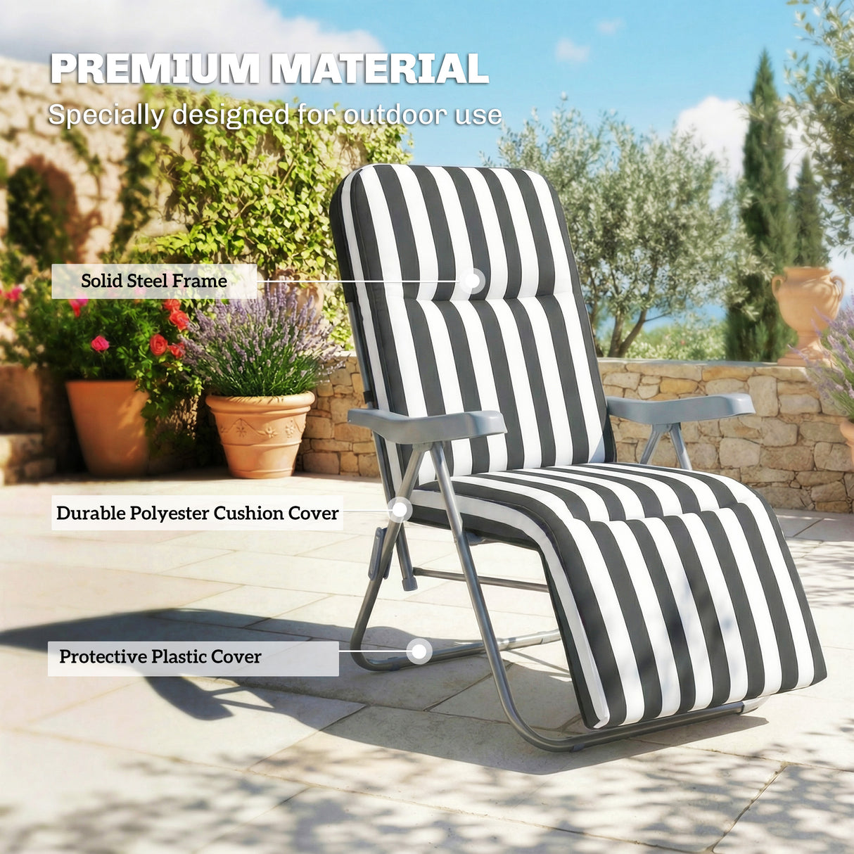 Steel Garden Sun Lounger in Set of 2 With Cushions With Adjustable Backrest - Velmora