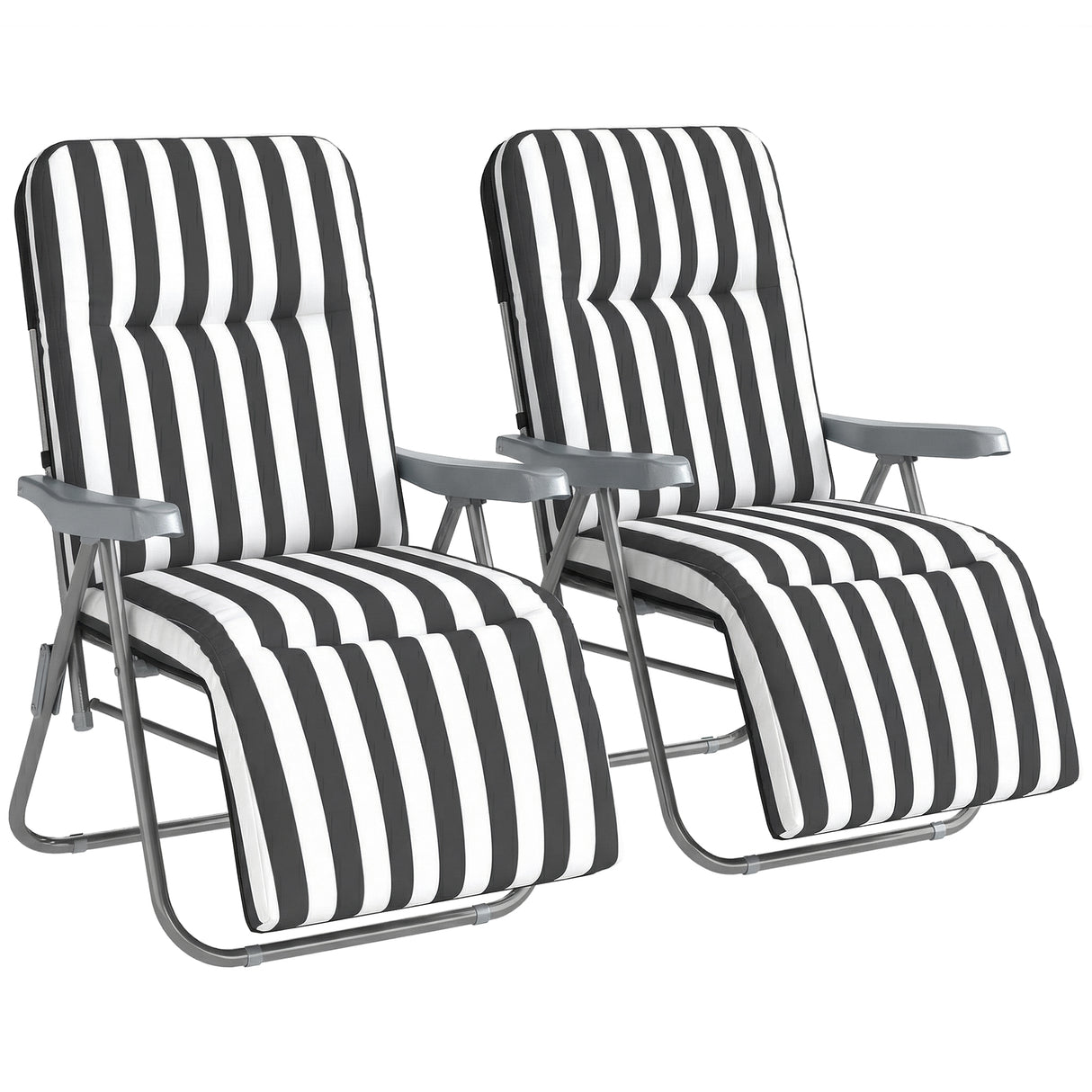 Steel Garden Sun Lounger in Set of 2 With Cushions With Adjustable Backrest - Velmora
