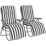 Steel Garden Sun Lounger in Set of 2 With Cushions With Adjustable Backrest - Velmora