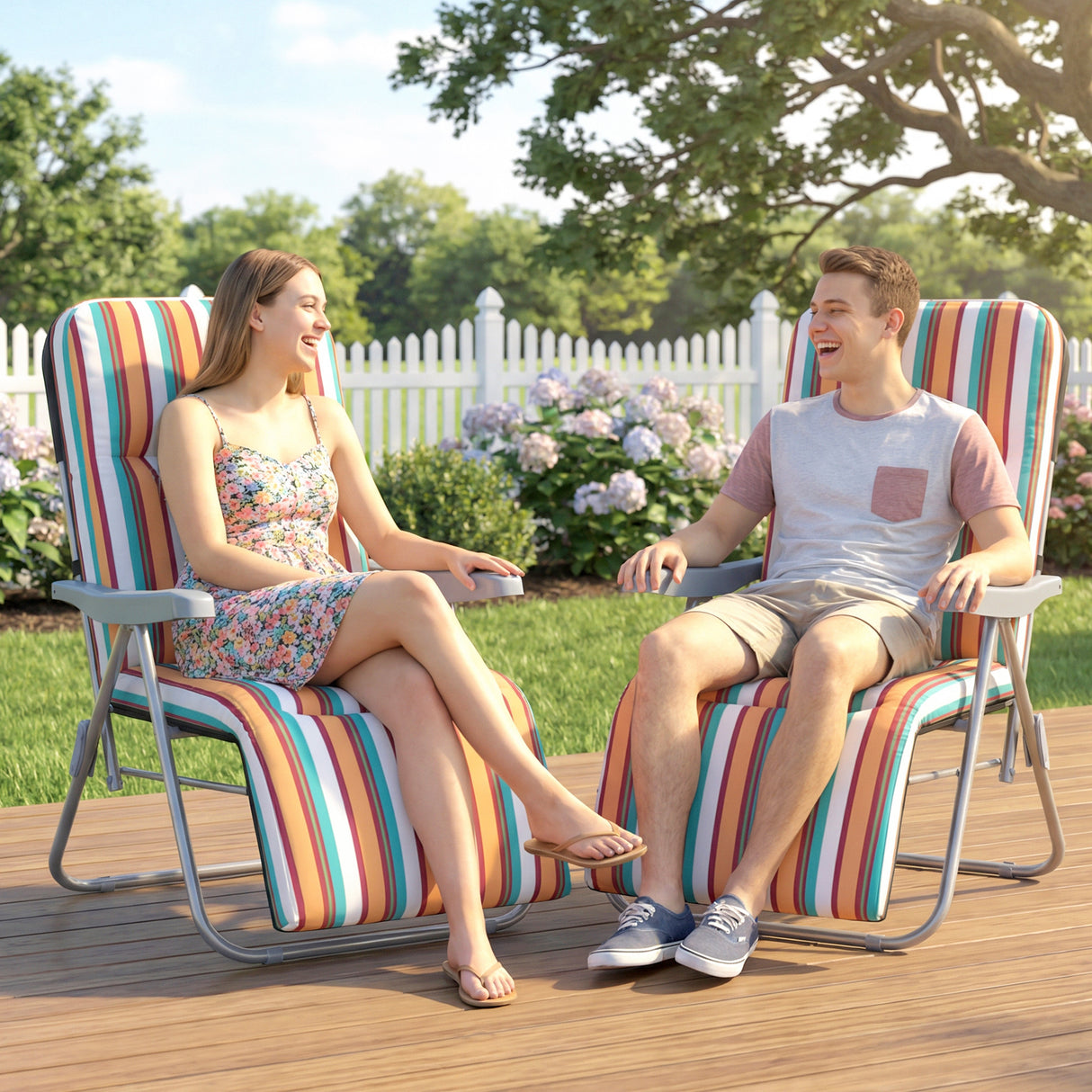 Steel Garden Sun Lounger in Set of 2 With Cushions With Adjustable Backrest - Velmora