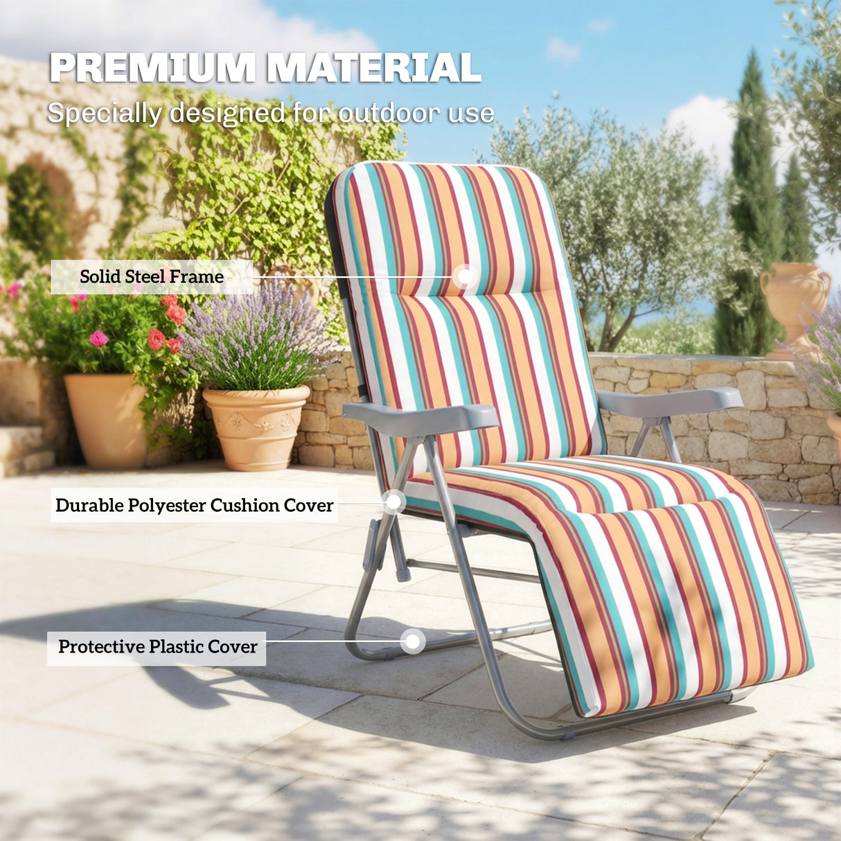 Steel Garden Sun Lounger in Set of 2 With Cushions With Adjustable Backrest - Velmora