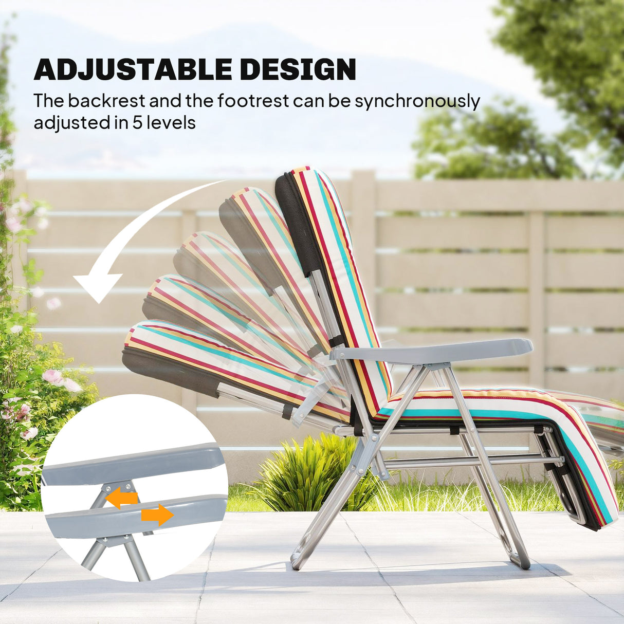 Steel Garden Sun Lounger in Set of 2 With Cushions With Adjustable Backrest - Velmora