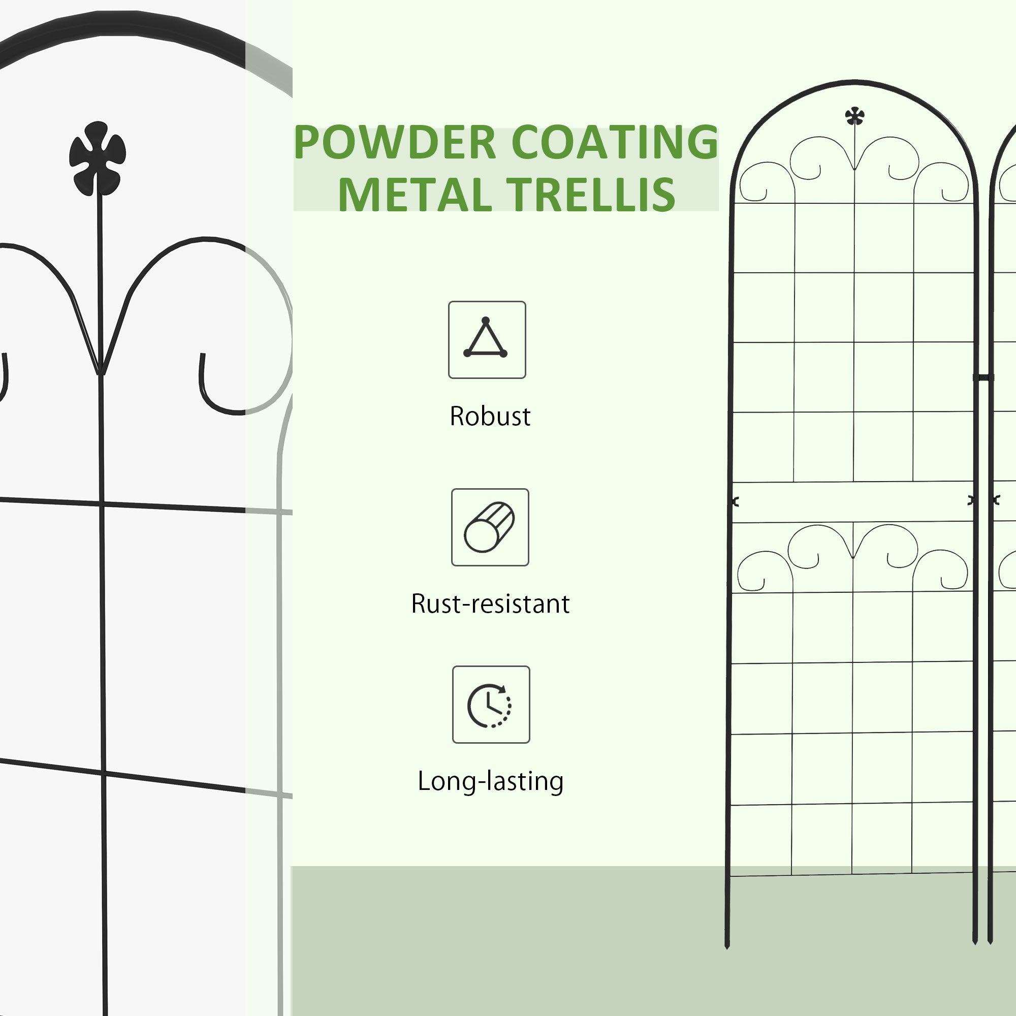 Steel Garden Trellis 50cm Wide in Set Of 2 Floral Design - Velmora