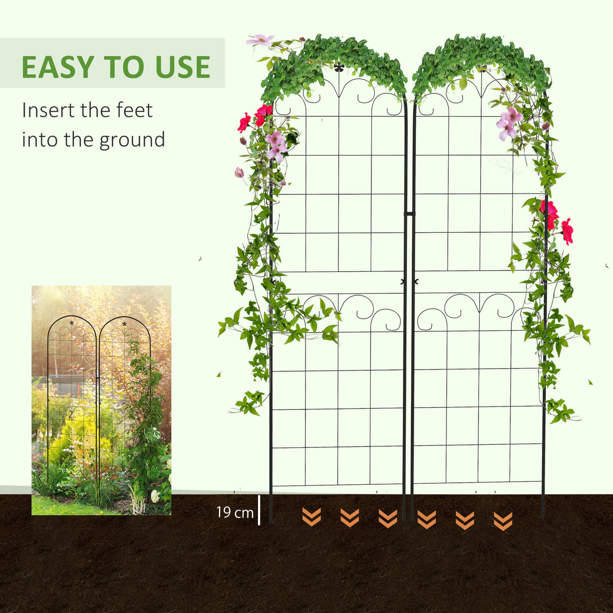 Steel Garden Trellis 50cm Wide in Set Of 2 Floral Design - Velmora