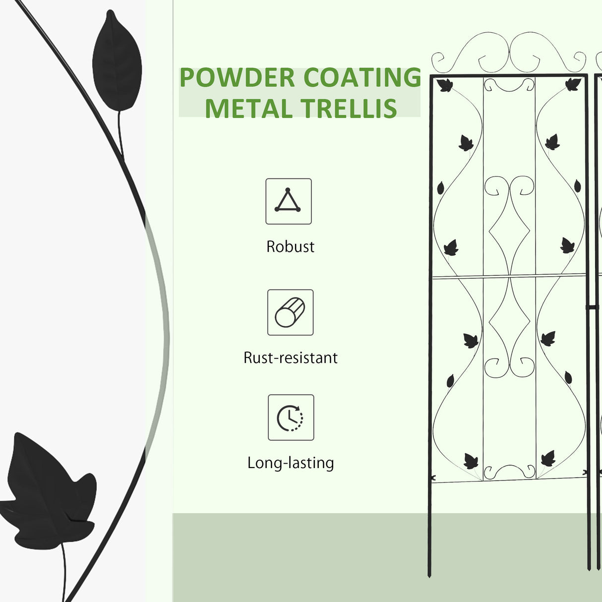 Steel Garden Trellis 50cm Wide in Set Of 2 Leaf Design - Velmora