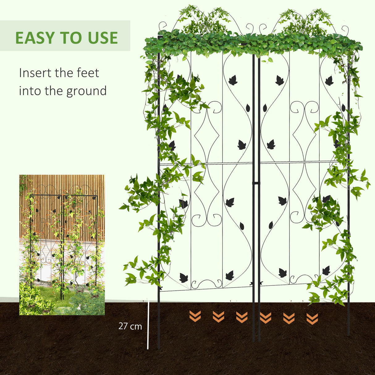 Steel Garden Trellis 50cm Wide in Set Of 2 Leaf Design - Velmora