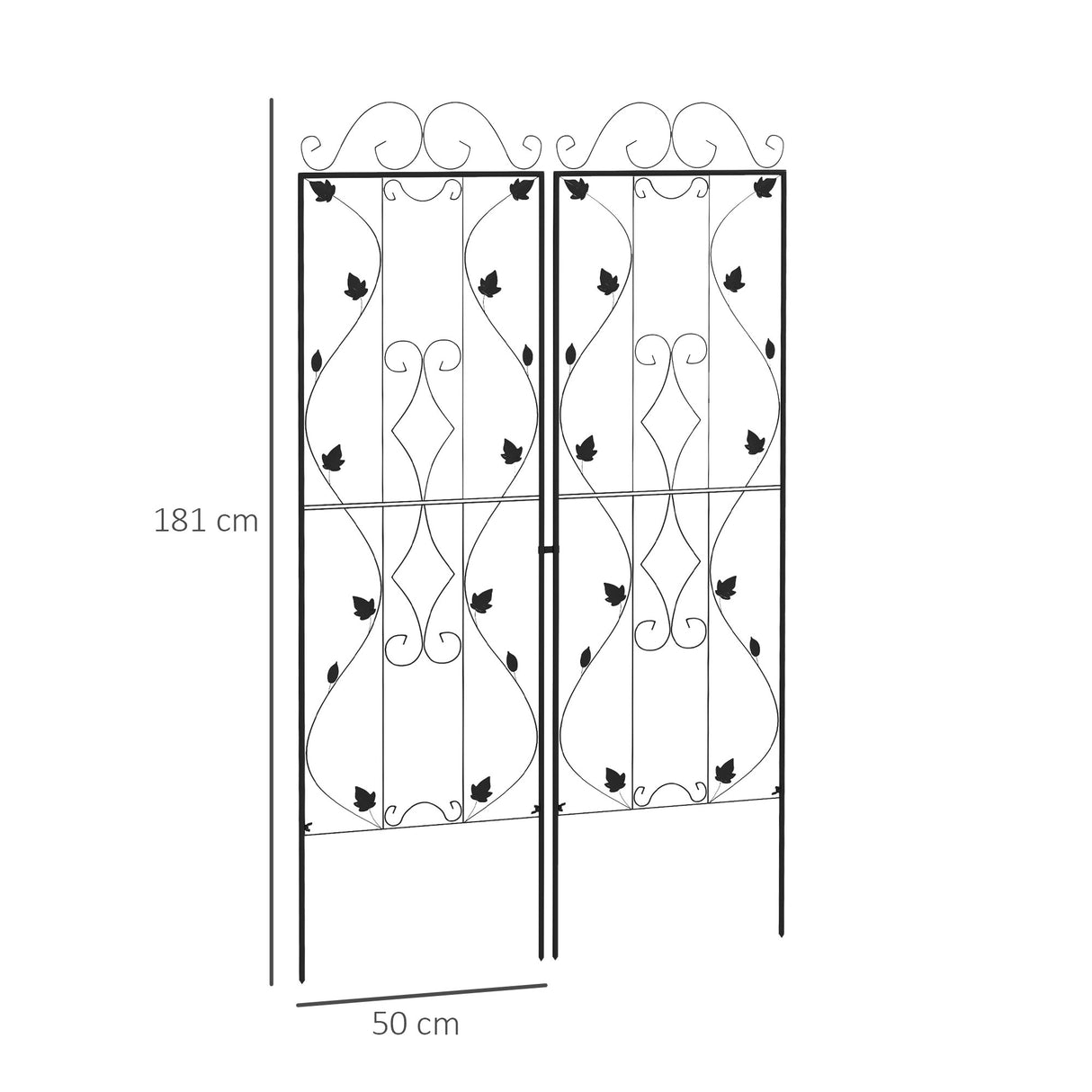Steel Garden Trellis 50cm Wide in Set Of 2 Leaf Design - Velmora