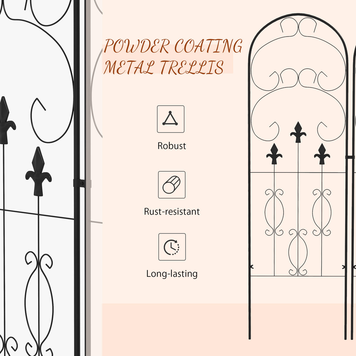 Steel Garden Trellis 50cm Wide in Set Of 2 Scrolls Design - Velmora