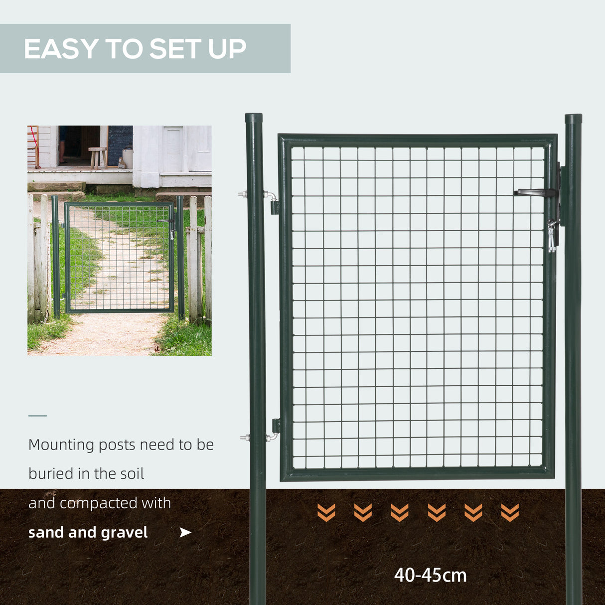 Steel Green Garden Gate With Lock And 3 Keys 97cm Wide - Velmora