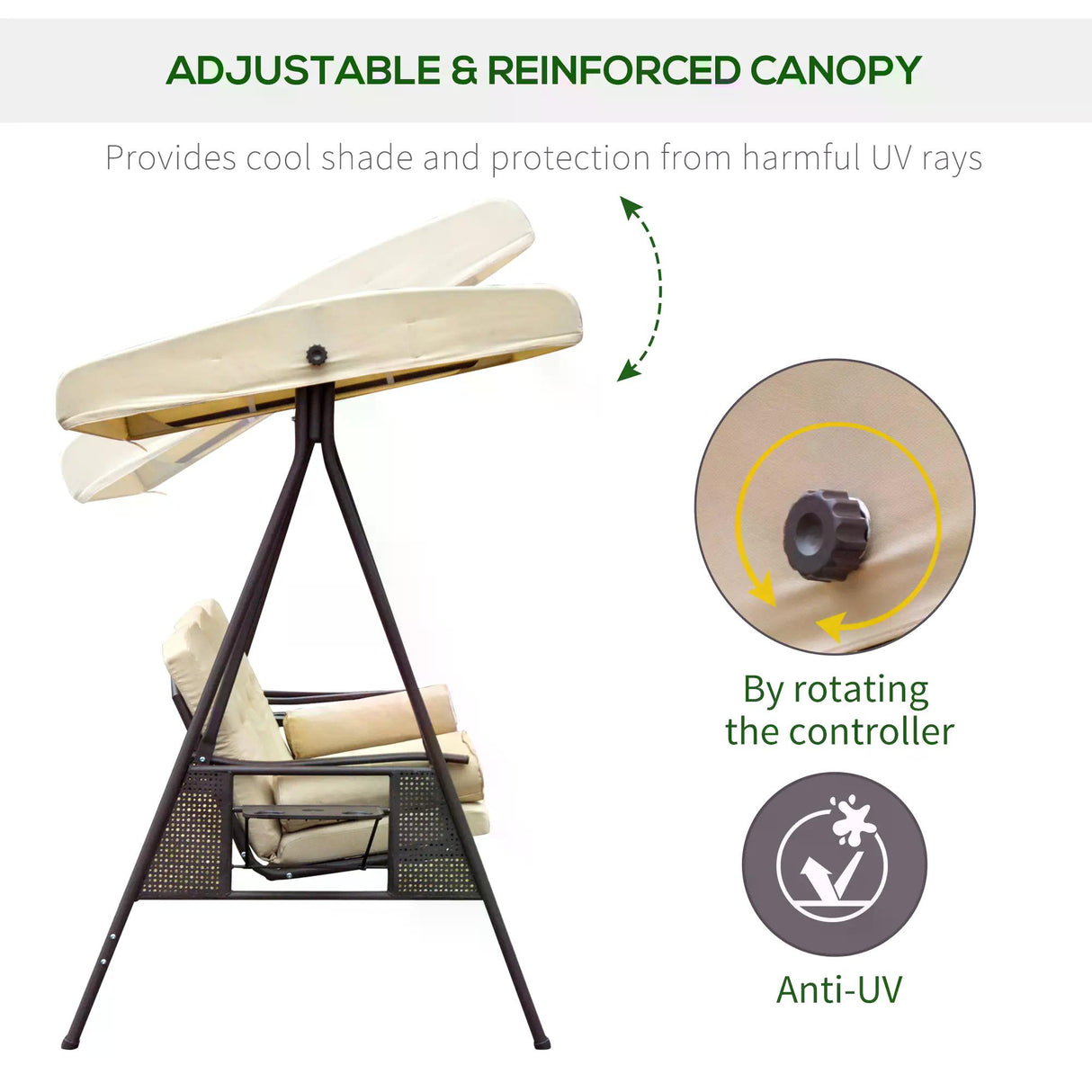 Steel Hammock 3 Seater Swing Chair With Canopy Cushion Shelter - Velmora