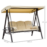 Steel Hammock 3 Seater Swing Chair With Canopy Cushion Shelter - Velmora