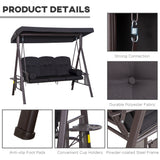 Steel Hammock 3 Seater Swing Chair With Canopy Cushion Shelter - Velmora