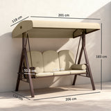 Steel Hammock 3 Seater Swing Chair With Canopy Cushion Shelter - Velmora