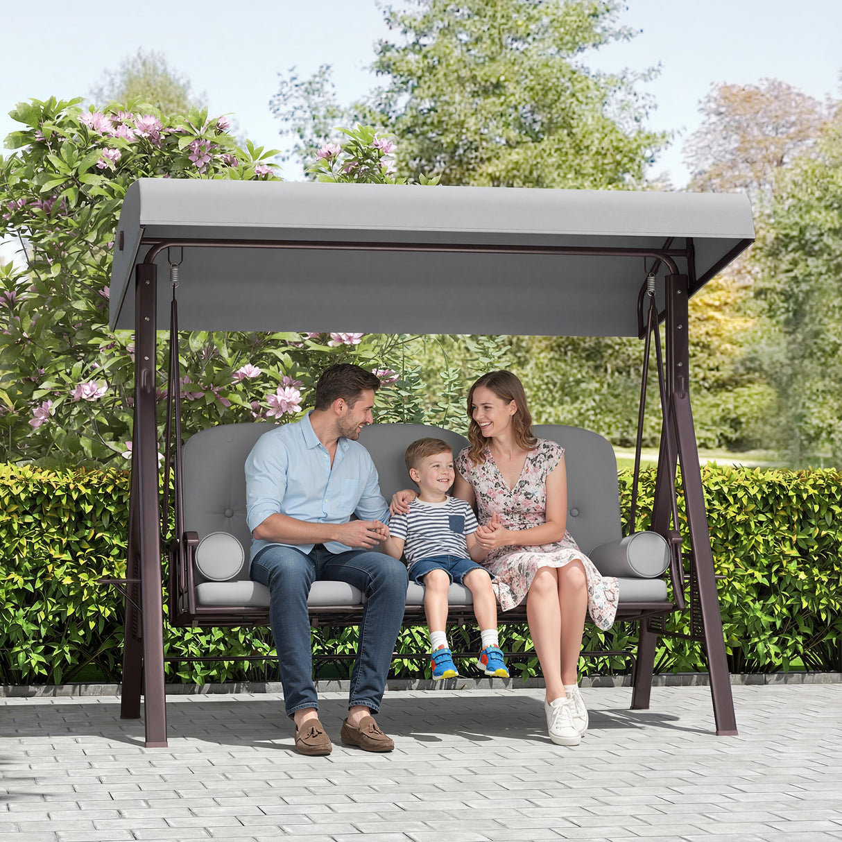 Steel Hammock 3 Seater Swing Chair With Canopy Cushion Shelter - Velmora