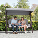 Steel Hammock 3 Seater Swing Chair With Canopy Cushion Shelter - Velmora