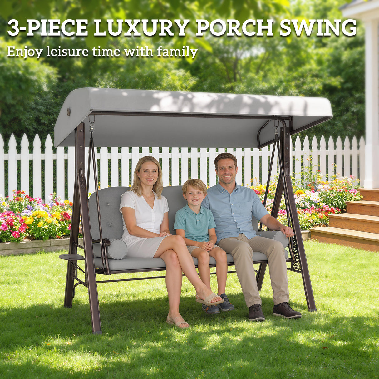 Steel Hammock 3 Seater Swing Chair With Canopy Cushion Shelter - Velmora
