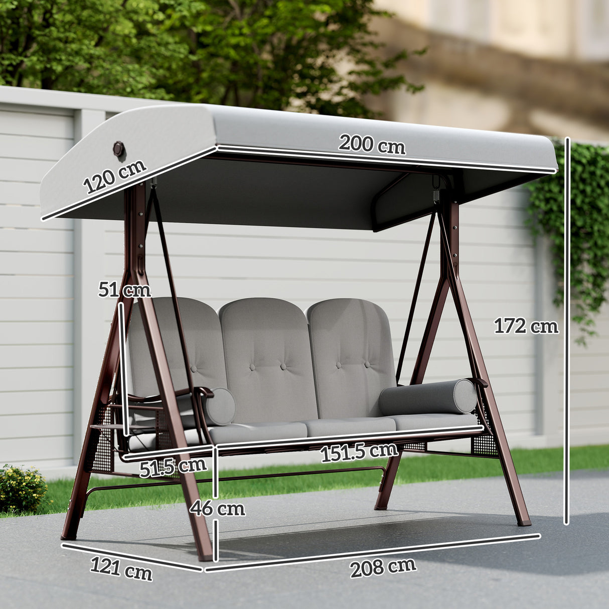 Steel Hammock 3 Seater Swing Chair With Canopy Cushion Shelter - Velmora