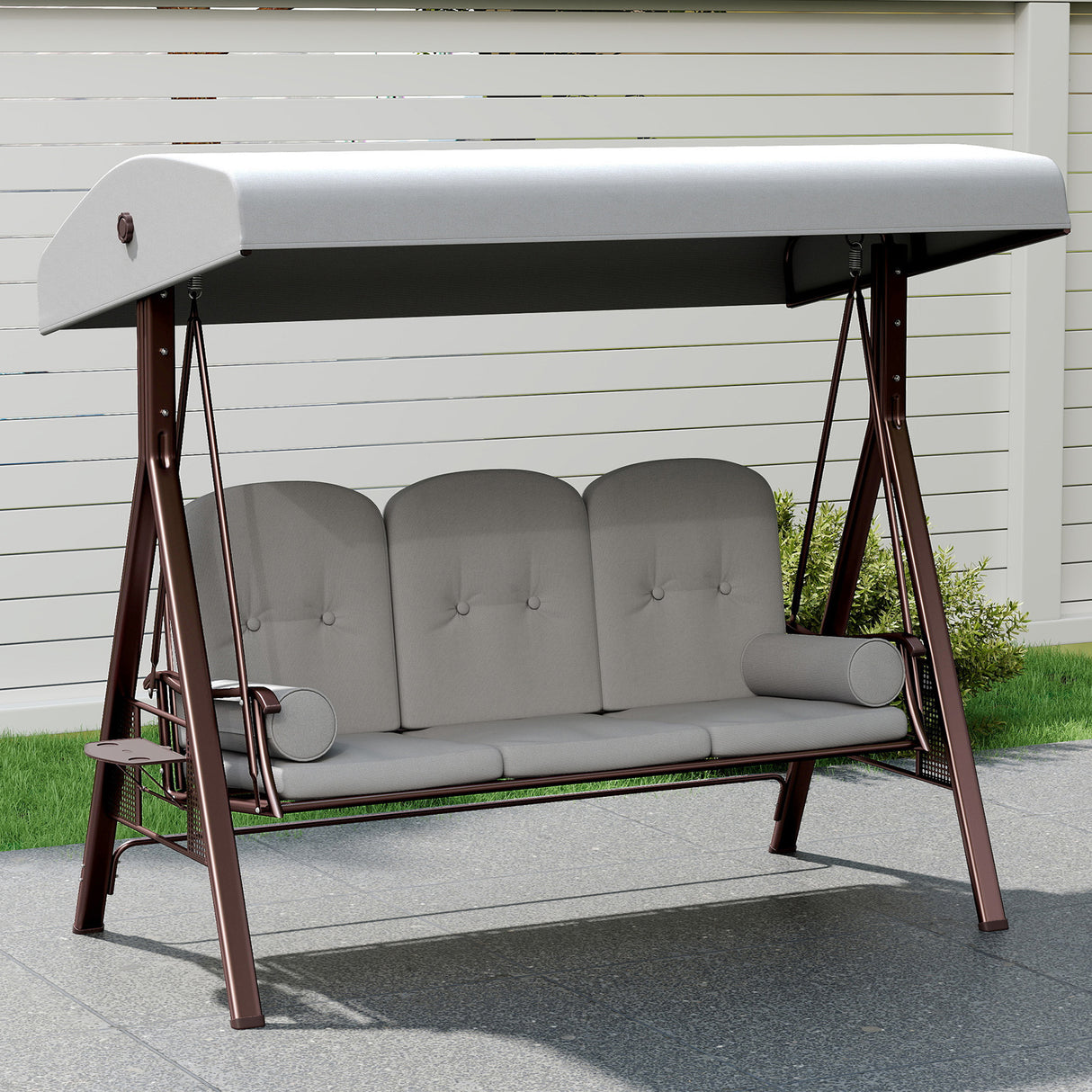 Steel Hammock 3 Seater Swing Chair With Canopy Cushion Shelter - Velmora