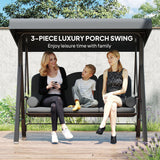 Steel Hammock 3 Seater Swing Chair With Canopy Cushion Shelter - Velmora