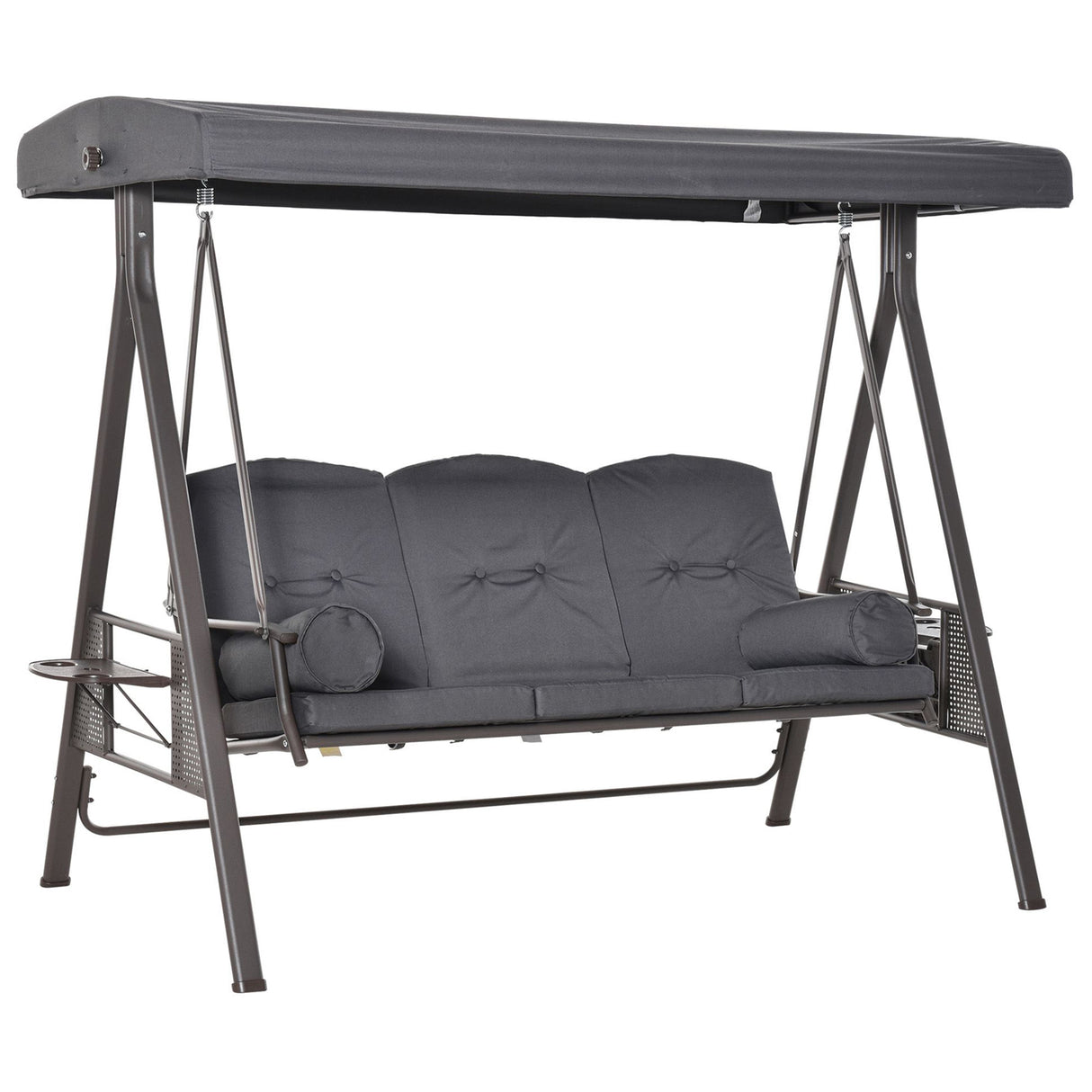 Steel Hammock 3 Seater Swing Chair With Canopy Cushion Shelter - Velmora