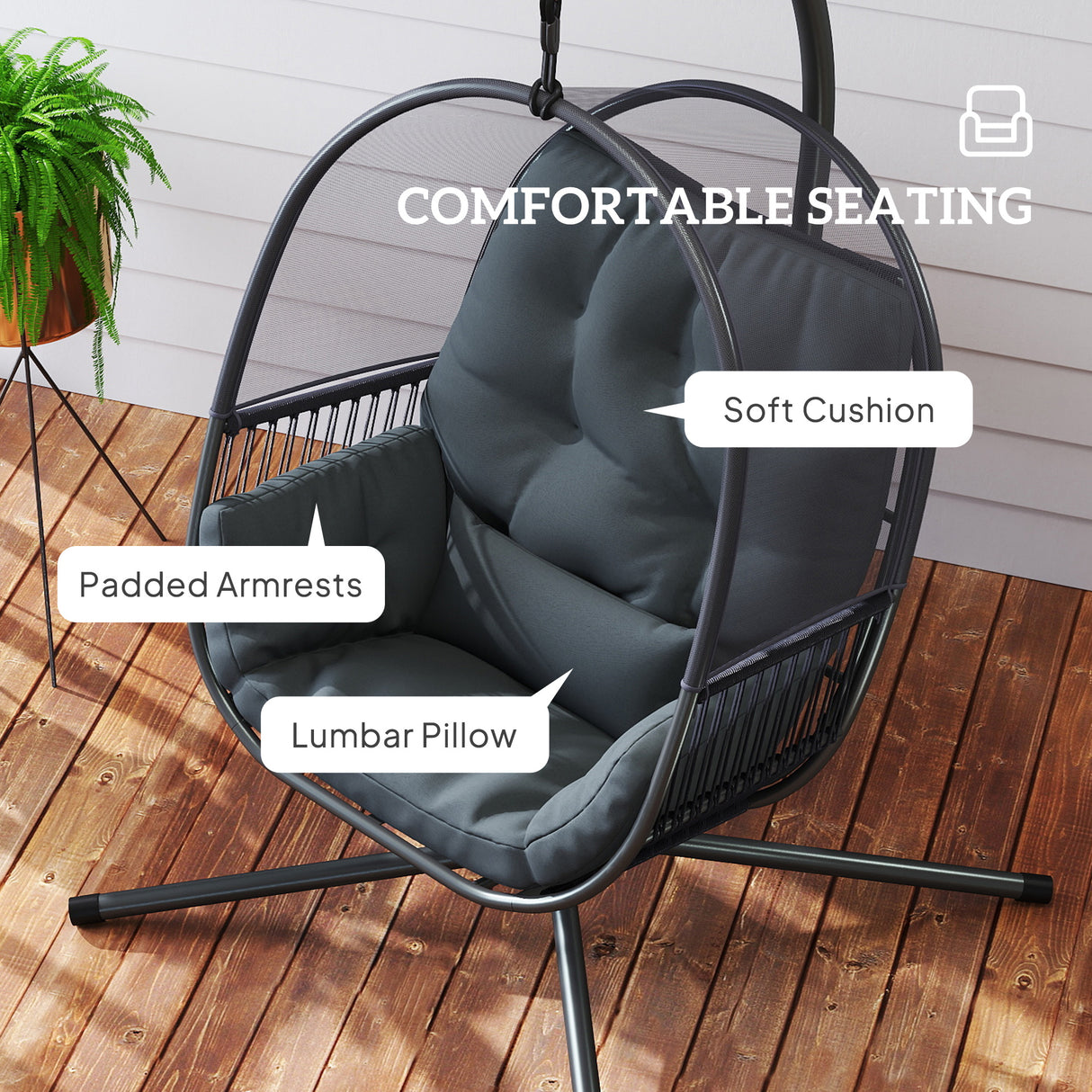 Steel Hanging Egg Swing Chair With Cushion - Velmora