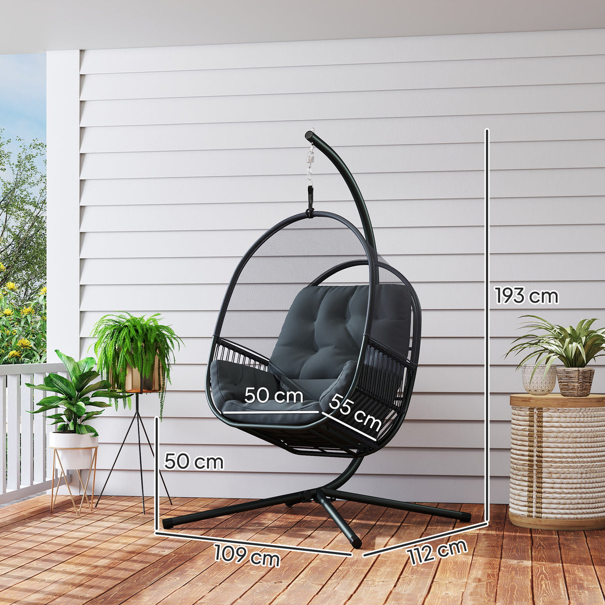 Steel Hanging Egg Swing Chair With Cushion - Velmora
