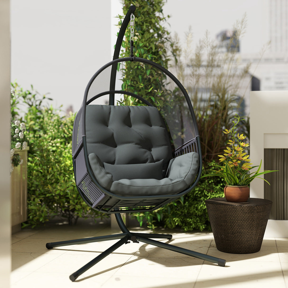 Steel Hanging Egg Swing Chair With Cushion - Velmora